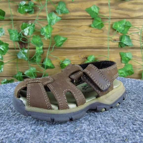 MATCH n' Go Boys Fisherman  Sz T 6 Medium Brown Leather Hook & Loop - Picture 1 of 6